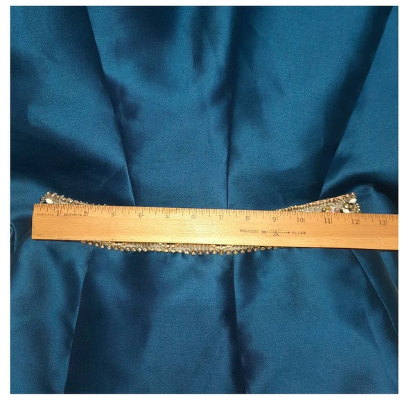 Panoply Navy strapless full skirt gown w/train sequin rhinestone beads 0 - Picture 9 of 16